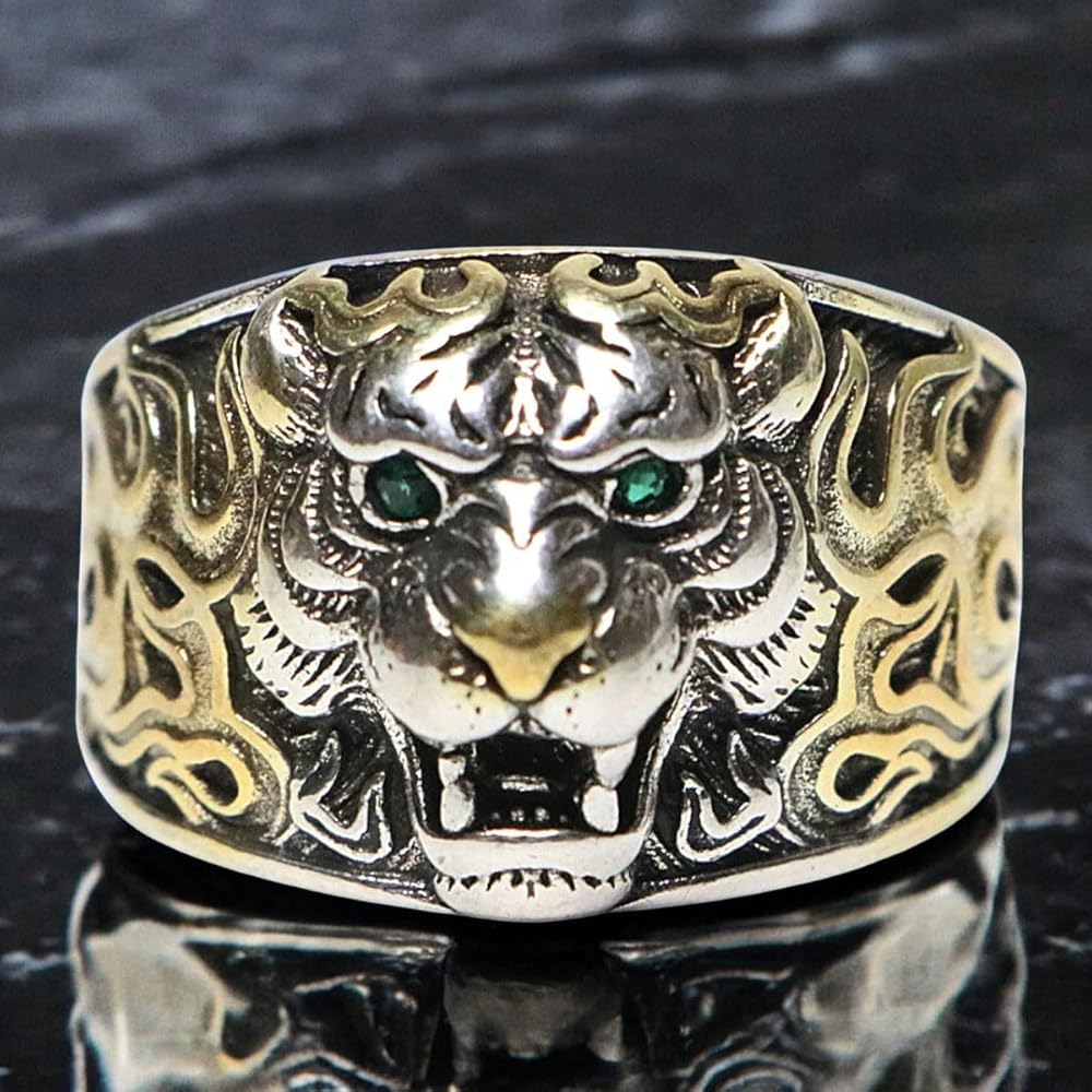 Amazon | [ベルクート] シルバー タイガー 虎 銀メッキ 指輪 メンズ