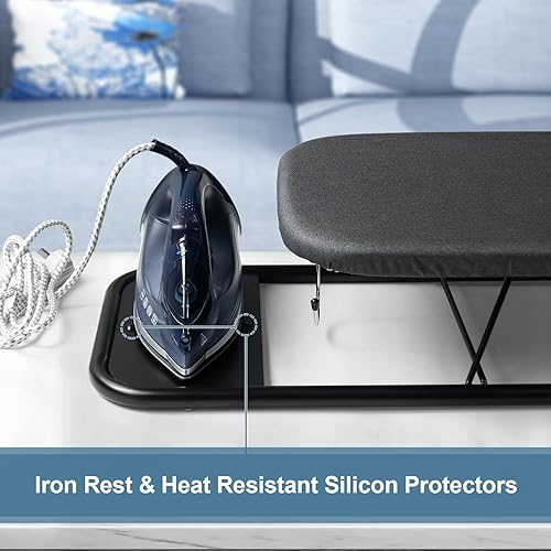 Miniatura 4 de Duwee Tabla de planchar de mesa de 12 x 32 pulgadas con soporte de plancha, pequeña tabla de planchar con cubierta resistente al calor, acolchado de