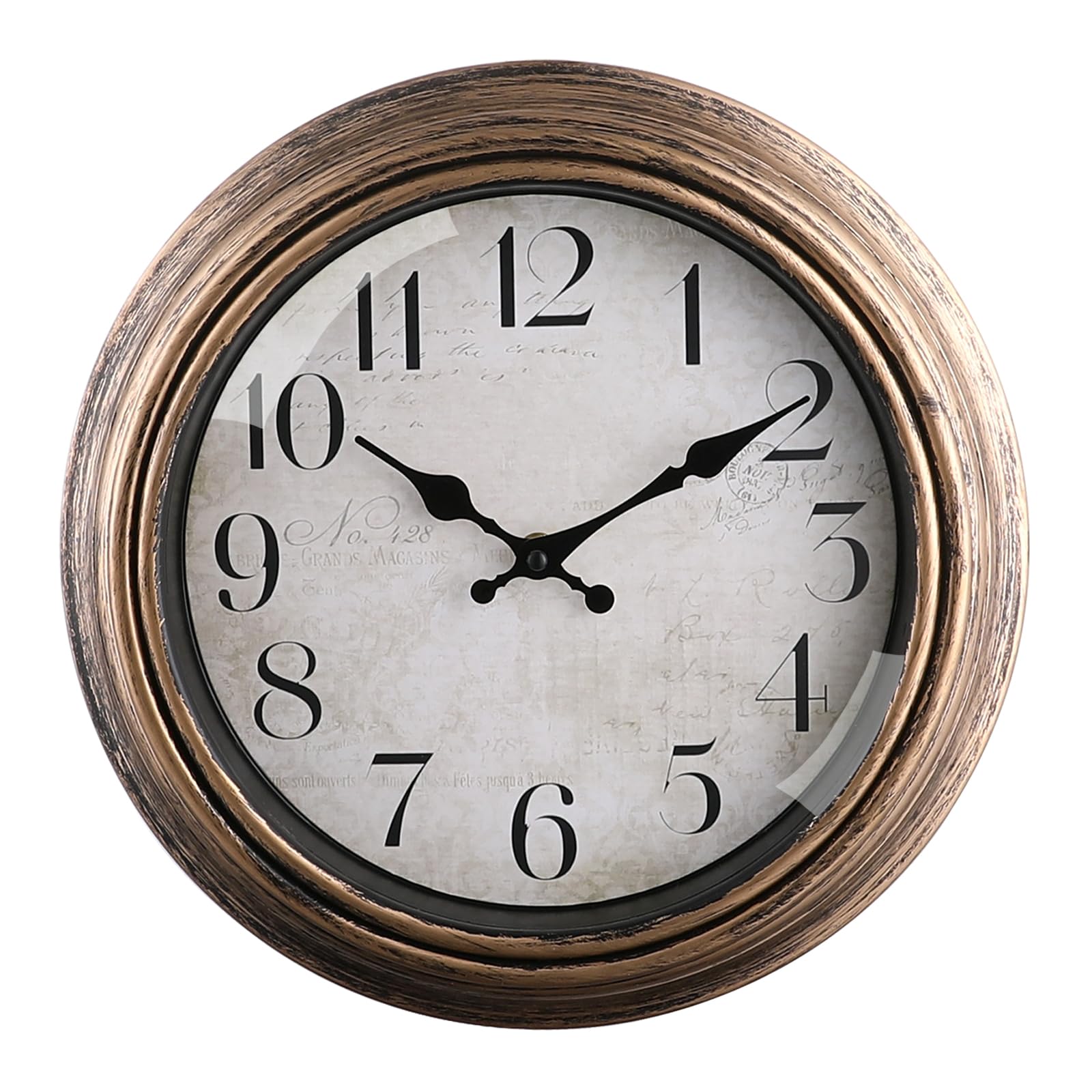 WOOPHEN 10 Inch Silent Wall Clock, Battery Operated Retro Wall Clocks Antique Clock Vintage Decorative for Kitchen Bedroom Living Room Office (Bronze)