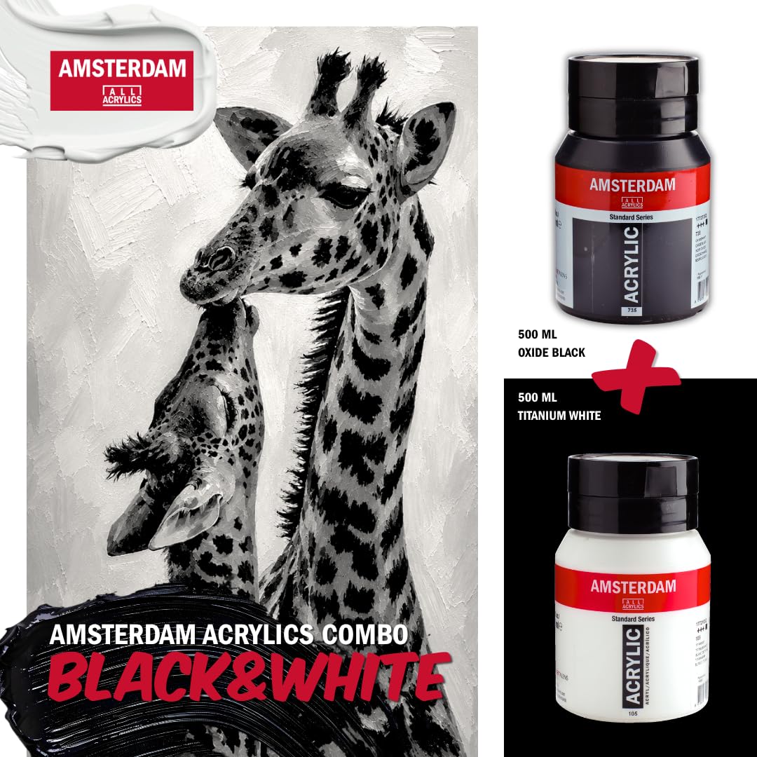 Amsterdam Acrylfarben Set 2x1000 ml – Titanweiß 105 & Oxide Black 735 – Künstler Acrylfarbe für Leinwand, Pouring & Große Kunstprojekte