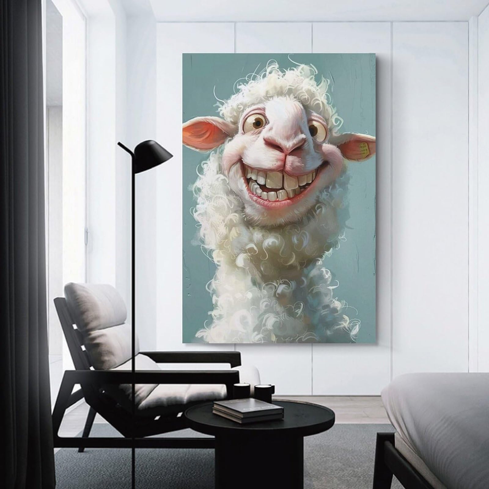 Junmoney Cute Sheep Head Wall Picture Print 20x30inch(50x75cm), for Corridors, Hallways Or Apartment Entries, Decorative Canvas Styling for Entry Areas