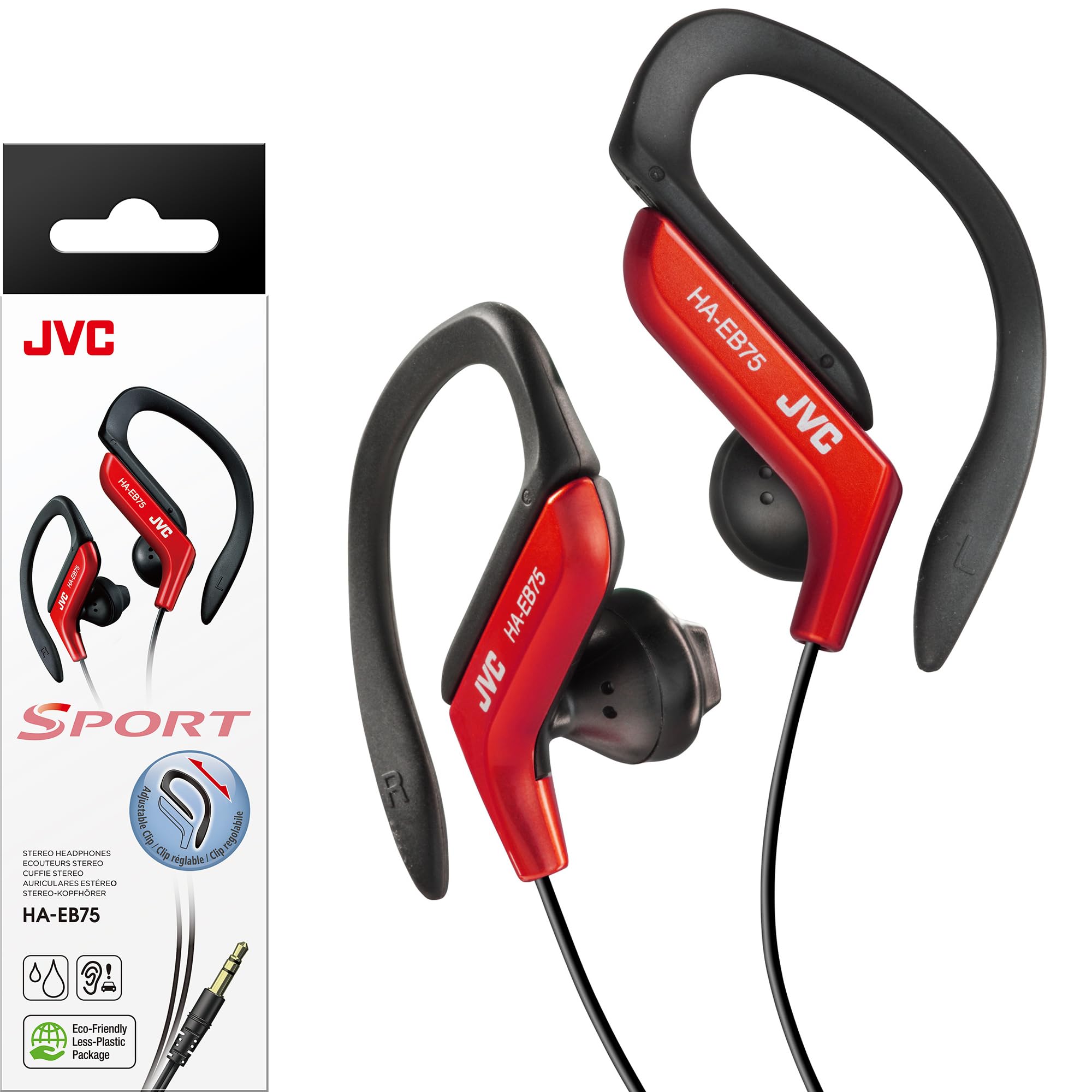 JVC HAEB75R Sports Clip Headphone, Red, Small