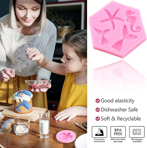 Miniatura 5 de Zixiang Molde de pastel de fondant con temática marina, concha, estrella de mar, coral, algas marinas, tortugas marinas, delfín, molde de silicona