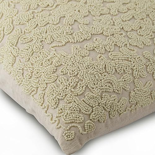 Miniatura 10 de The HomeCentric Funda de almohada, marfil, dorado y plateado de 16 x 16 pulgadas, fundas de almohada de seda Chevron y con cuentas para sofá, patrón