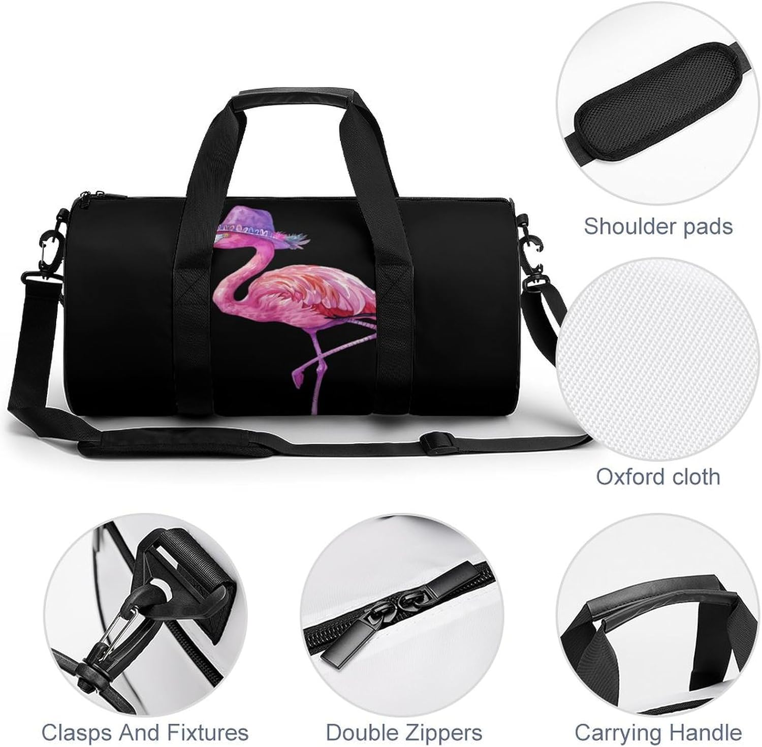 Flamingo With Hat Gym Sport Bag Travel Duffle Backpack Weekender Overnight with Shoes Compartment for Women Men