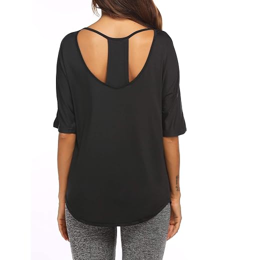 PINSPARK Women Workout Shirts Open Back Yoga Tops Athletic Gym Tee Activewear S-3XL