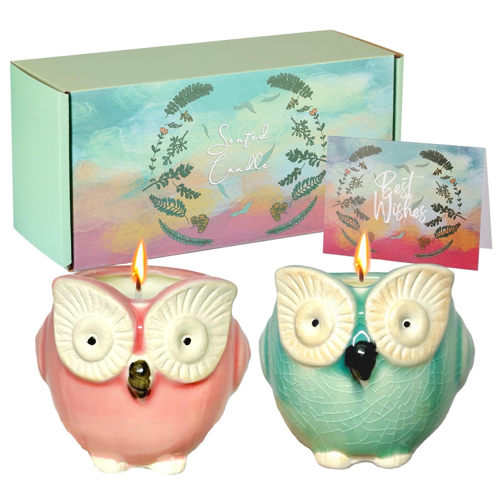 Regalo di compleanno per donne, gufi, candele profumate, confezione da 2 gufi, regalo per la festa della mamma, San Valentino e Natale
