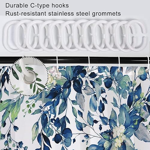 Miniatura 6 de Cortina de ventana de ducha, cortina de ventana de baño pequeña de eucalipto azul acuarela impermeable con ganchos, 40 x 36 pulgadas
