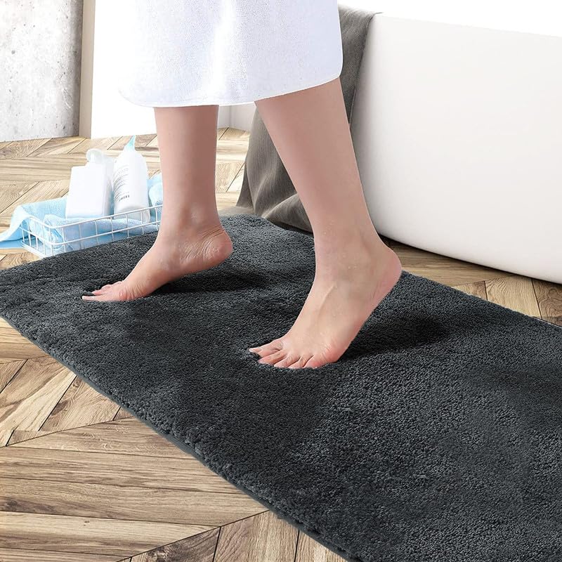 ARBON Microfiber Bathroom Rugs, Shaggy Bath Mat, Water Absorbent Carpet for Tub, Fluffy, Soft Thick Shower Bathmat, Comfortable, Non-Slip, Machine Washable-22 * 55 CM(Grey)