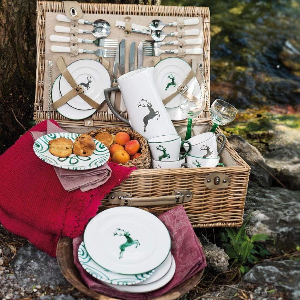 GMUNDNER KERAMIK Dessert Plate Edition Cup, Green Flamed, D: 7.9 inches, Handmade in Austria