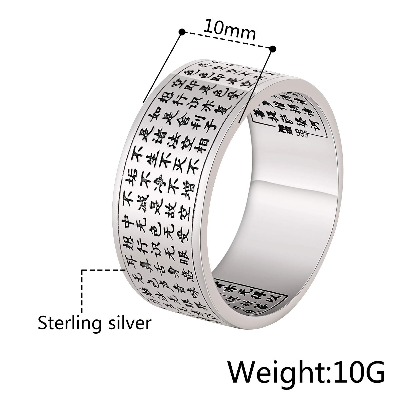 Knsam Anello Argento 999 soûtra bouddhique Semplice Anello Larghezza Uomo Donna Fantasia e Argento 925/1000, 25, Colore: Argento, cod. SVBO210FGL996