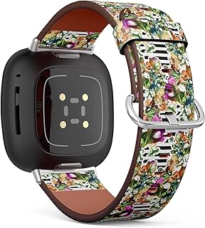 CJBROES Replacement Leather Watch Band, Compatible with Fitbit Versa 3 and Fitbit Sense of Wristband Bracelet Accessory - Rose Stripe