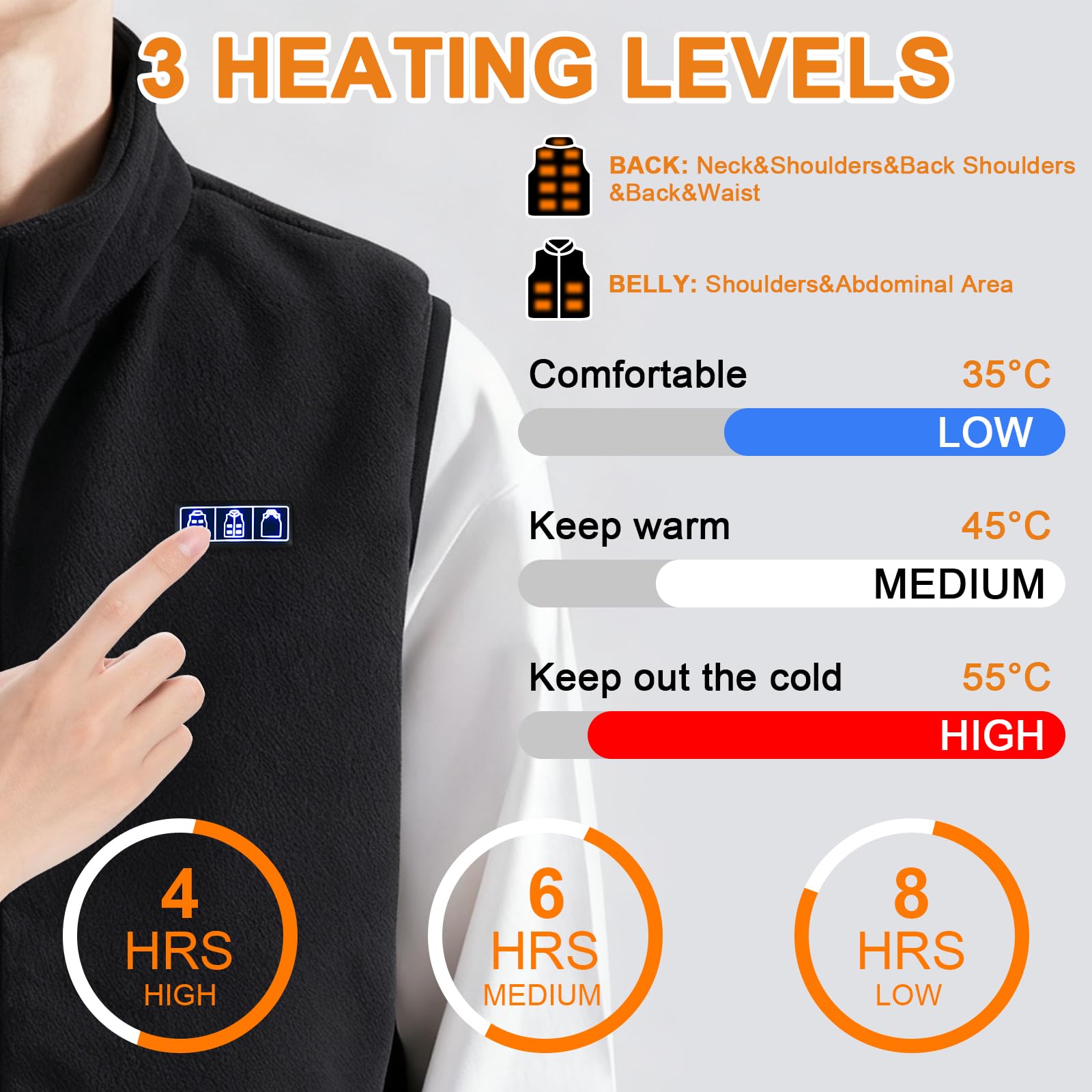 GuKKK Chaleco Calefactable, 20000mAh Chaleco con Calefacción Eléctrica USB para Mujeres Hombres, Carga Chaqueta Calefactora 13 Zonas de Calentamiento, Chaleco Térmico Ajustable con 3 Temperatura