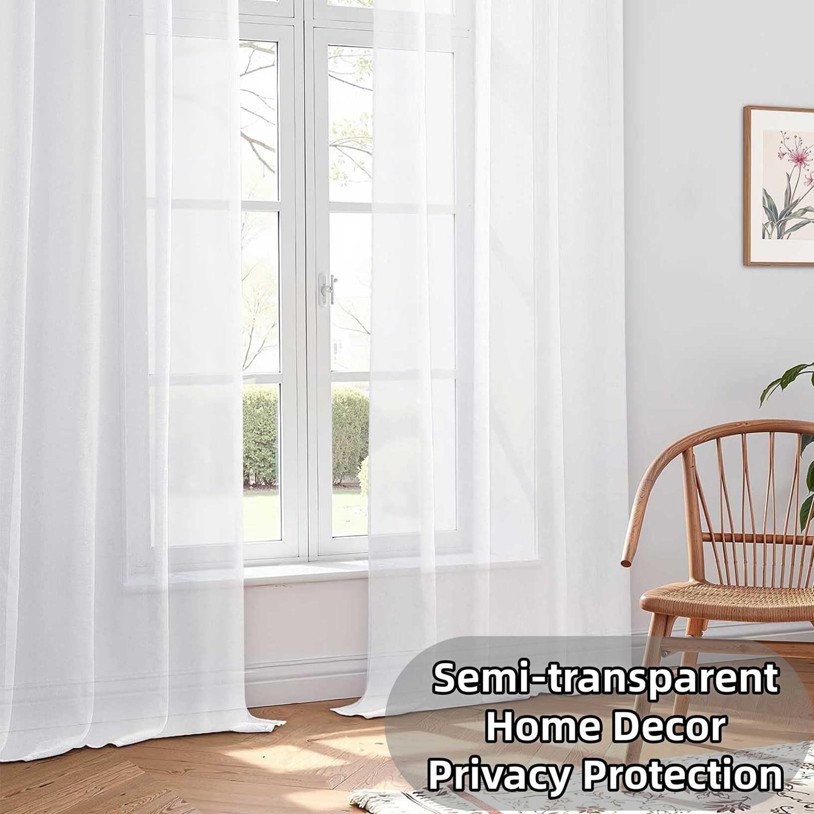 Cortinas Salon 210 x 190 cm con Manguito de Varilla, Translucido Visillos Salón con Manguito de Varilla, Translucido para Cocina Salon Ventanas Habitacion, Blanco