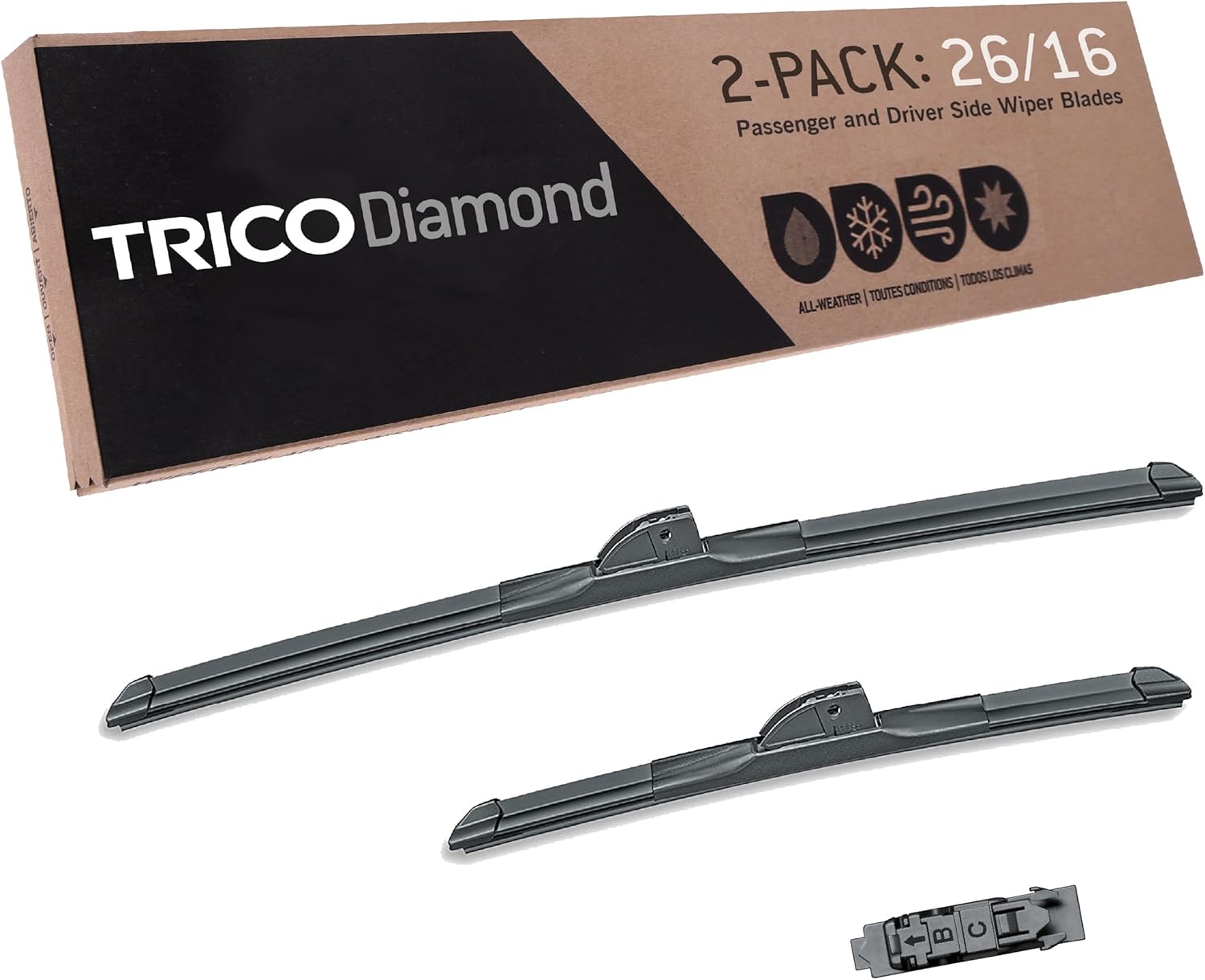 TRICO Diamond™ (25-2616) 26 Inch & 16 inch pack of 2 High Performance Automotive Replacement Windshield Wiper Blades For My Car Super Premium All Weather Beam Blade for Select Vehicle Models Ultimate