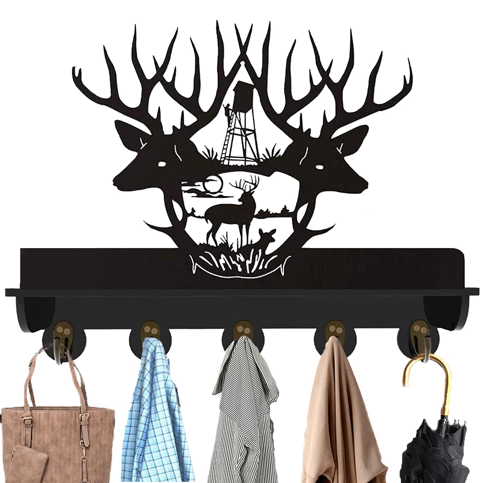 KingLiveDeer Coat Hooks, Key Hooks for Wall, Antlers Wall Mounted Hat Rack with 5 Hooks Wooden Key Rack, Valentines Day Decorations for Family,Living Room,Kitchen,Entryway