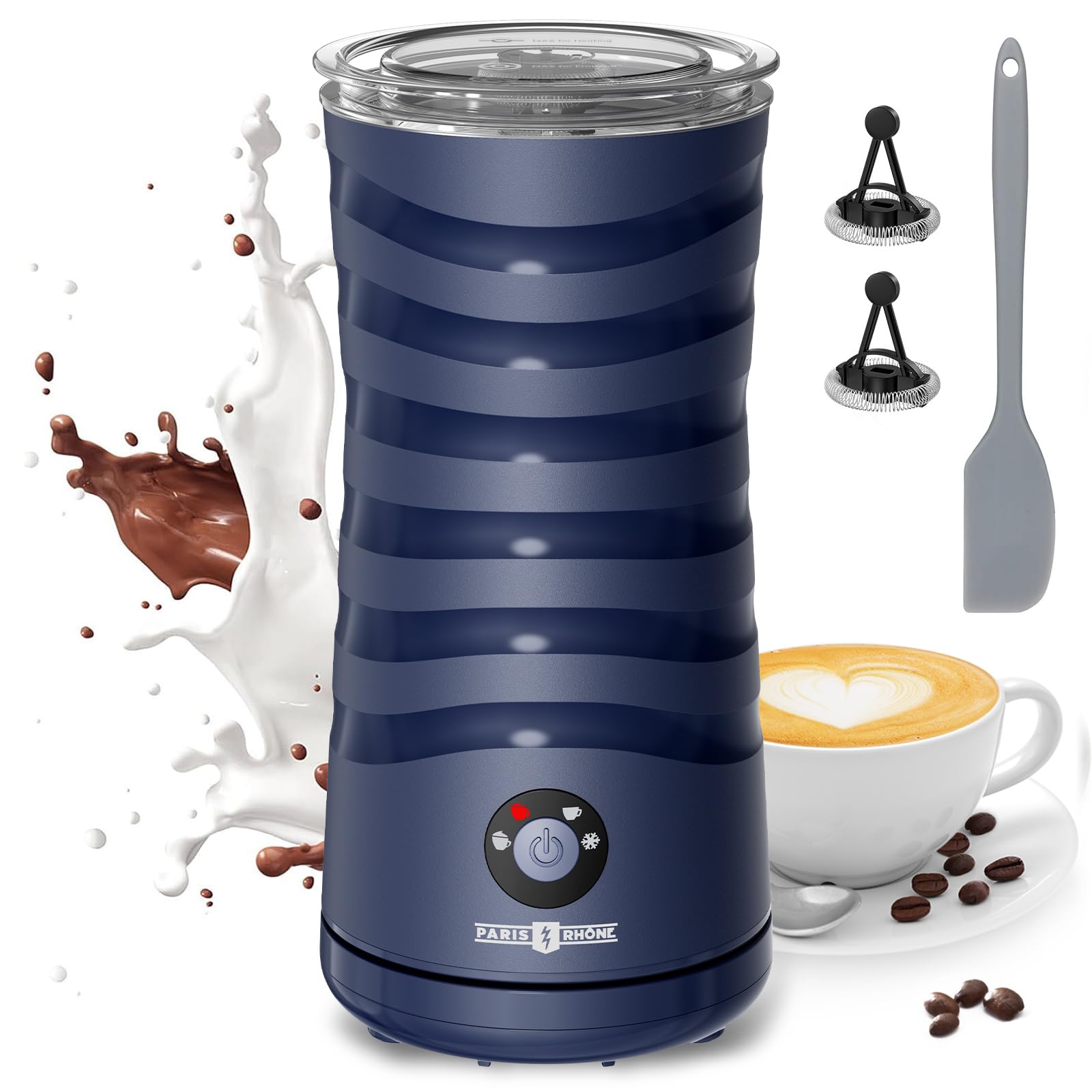Milk Frother, Paris Rhône 4-in-1 Milk Steamer and Frother, Hot &amp; Cold Foam Milk Warmer with Temperature Control, Auto Shut-Off Frothers for Coffee, Latte, Cappuccino, Macchiato, Blue