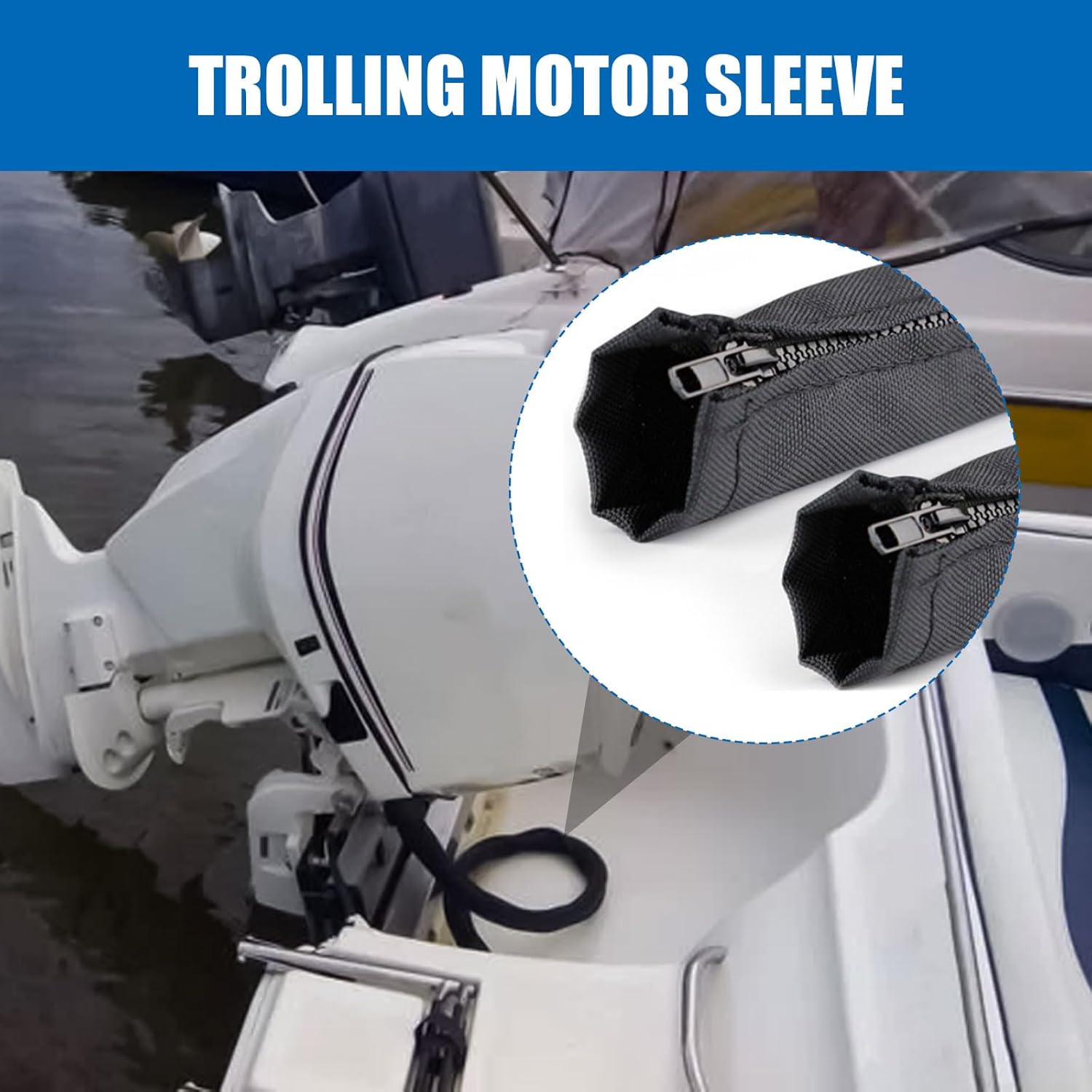 Outboard Motor Rigging Sleeve, 2Pc Trolling Motor Sleeve 47 Inch Long Zippered Rigging Sleeve with 100pcs Nylon Cable Tie Outboard Motor Cable Sleeve for Cover Wire and Extension Cord