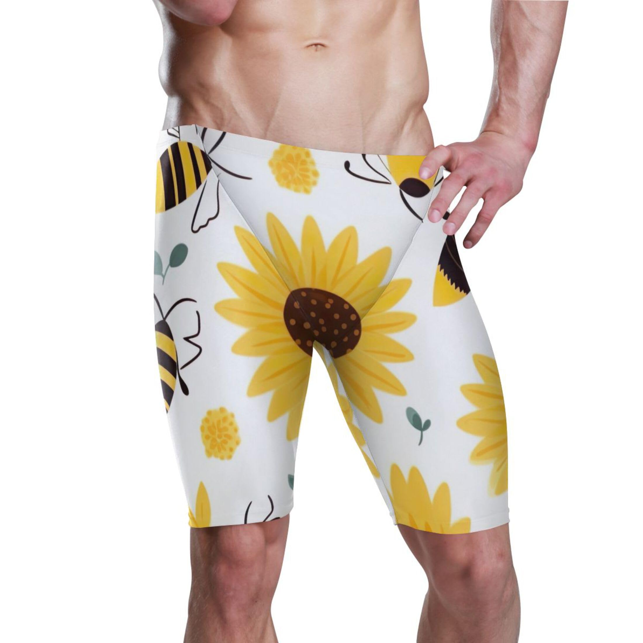 UMIRIKO Sunflower Bee Men's Swim Jammers Racing & Training Swimsuit Fast, Flexible,Comfortable XXXL B0401514, 3X-Large