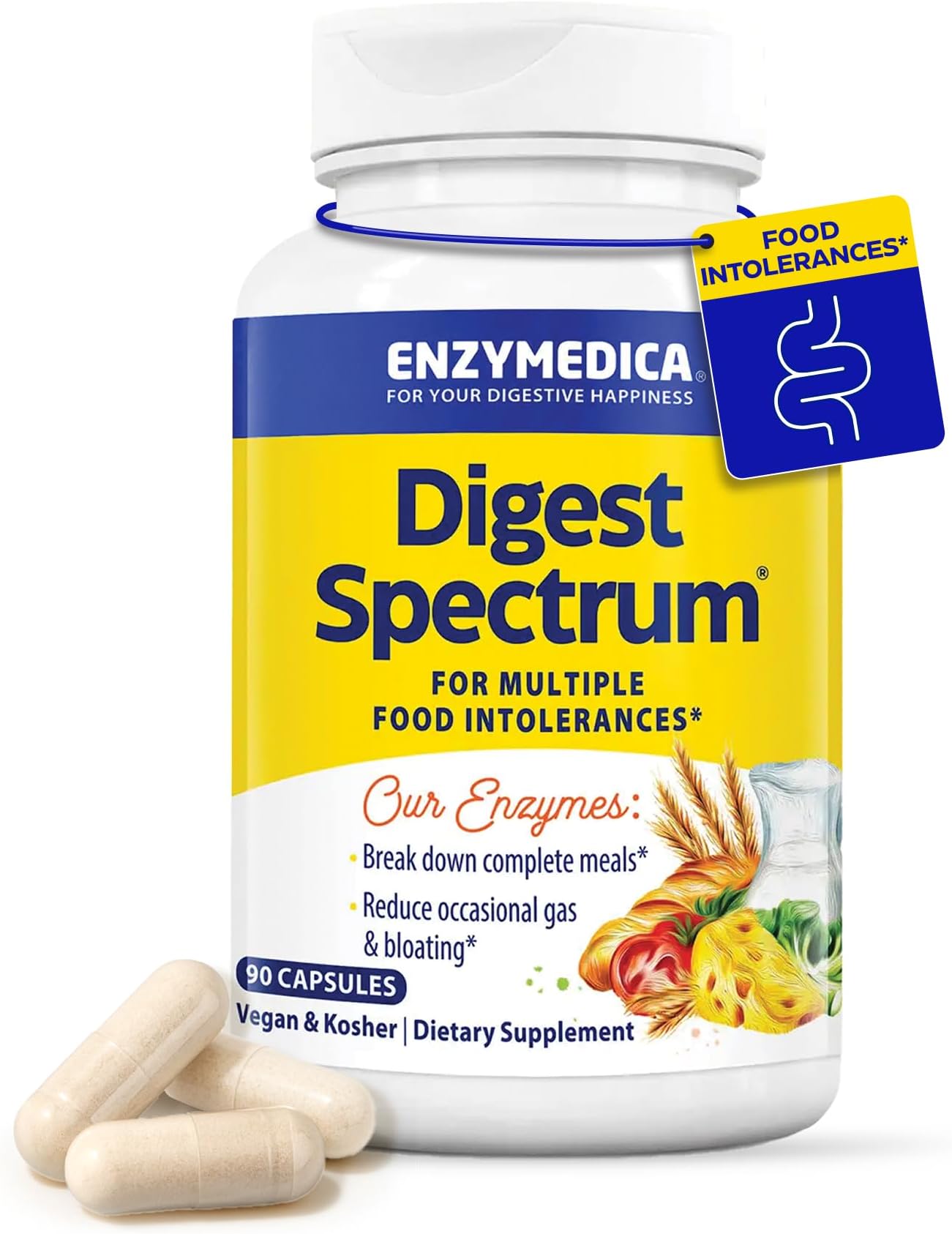 - Digest Spectrum - Digestive Enzyme Supplement for Women & Men, Enzymes for Digestion, Gut Health, & Multiple Food Intolerances, Targets Gluten & Lactose, Helps Gas & Bloating - 90 Caps