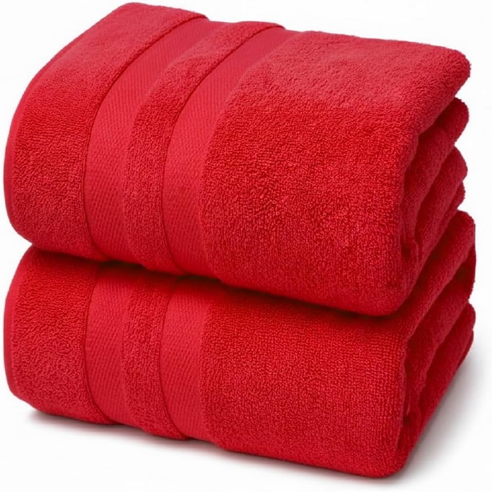 Pack of 2 Large Jumbo Bath Sheets 100% Egyptian Cotton -550GSM Super Absorbent Quick Dry Luxury Soft Big Bathroom Towels Set (Red)