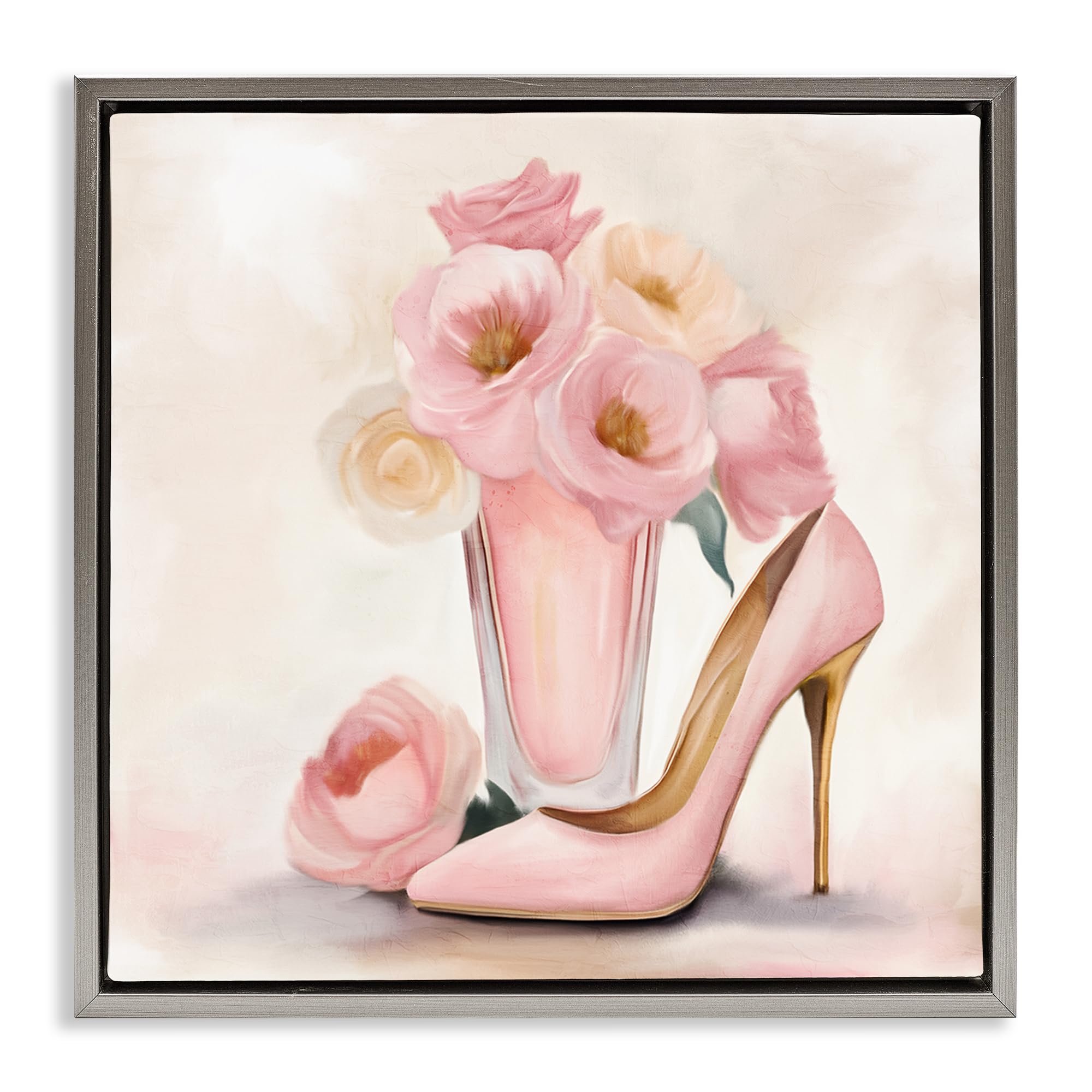 Stupell Industries 'Pink Beauty Bouquet', Floating Frame Canvas Art, Gray, 18 x 18 Inches, Easy to Hang and Sturdy, Made in USA, by Kim Allen