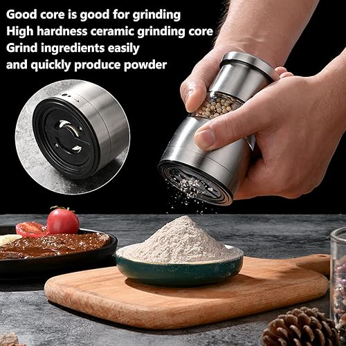 Miniatura 2 de Molinillo de pimienta y sal de acero inoxidable, molinillo de pimienta y maíz, manual ajustable, grosor por rotor de cerámica, molinillo de especias