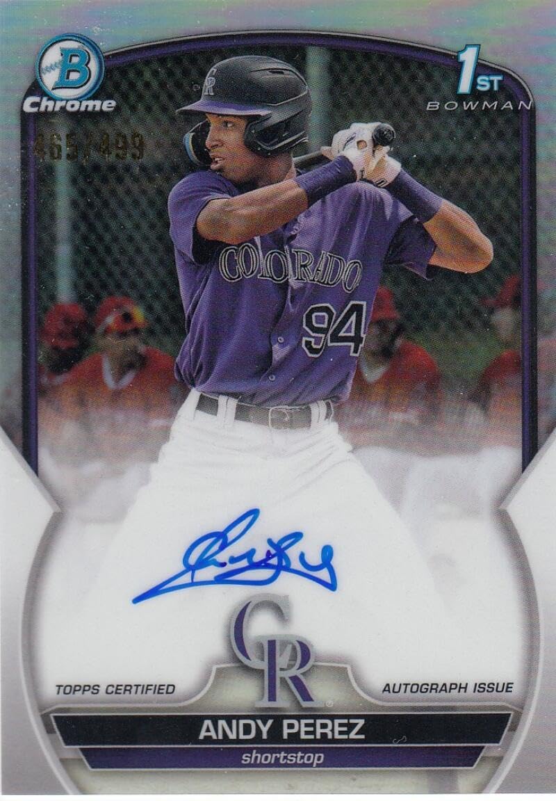Baseball Trading Card 2023 Bowman Chrome Prospect Autograph Refractor #CPA-APZ Andy Perez EX/NM Auto 465/499 Rockies