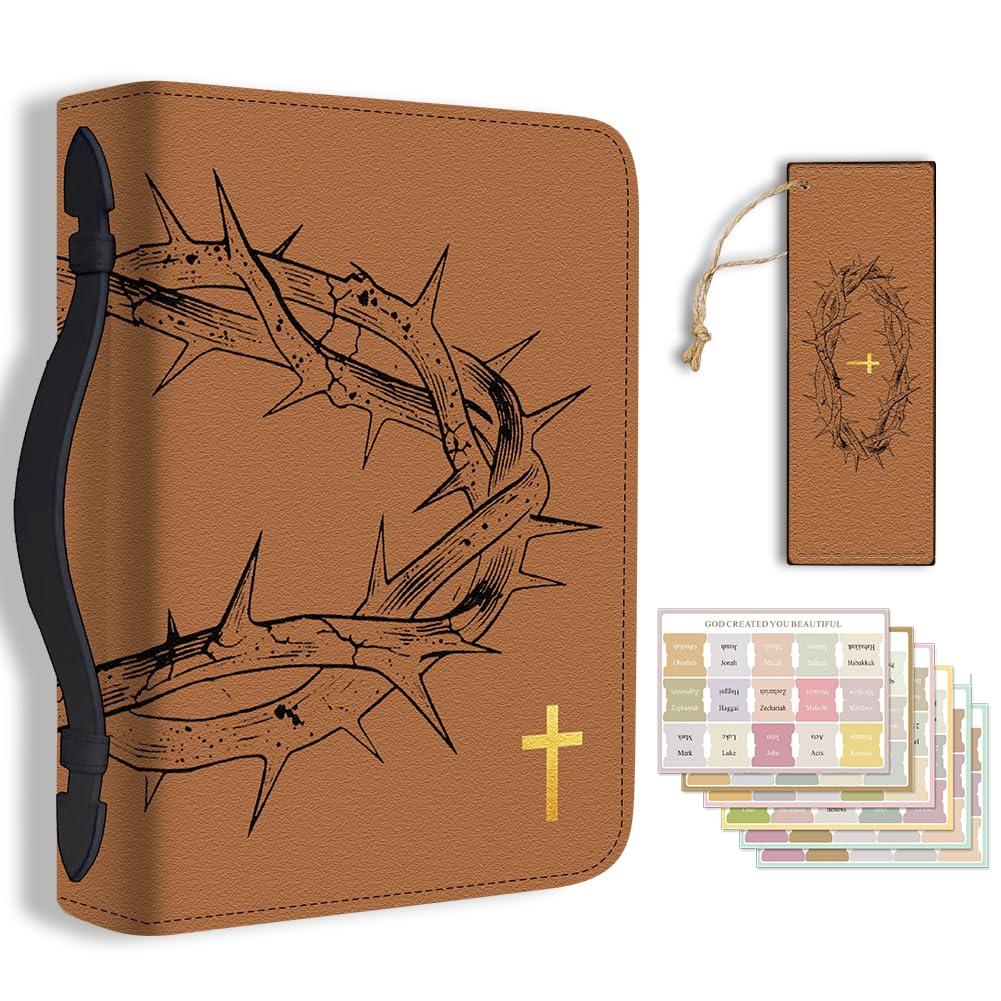 TNKBREEZE Dark Brown Bible Cover for Men Crown of Thorns Bible Case
