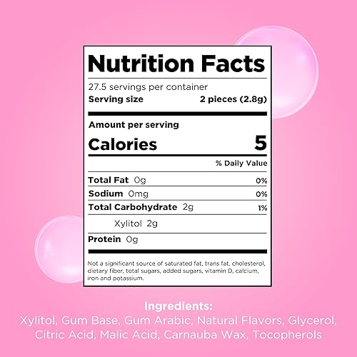 Miniatura 2 de PUR - Chicle de sabor frutal rosado elaborado con 100 xilitol sin azúcar ni aspartamo vegano Blanquea los dientes y alivia la sequedad de la boca