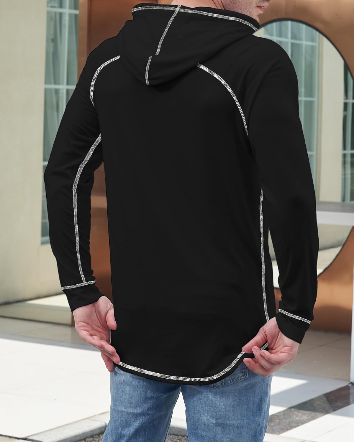 Aiyino Men's Long Sleeve Hoodie Workout Gym Sweatshirt Muscle Fit Fashion Athletic Hoodies Pullover Hooded T-Shirts - Image 5