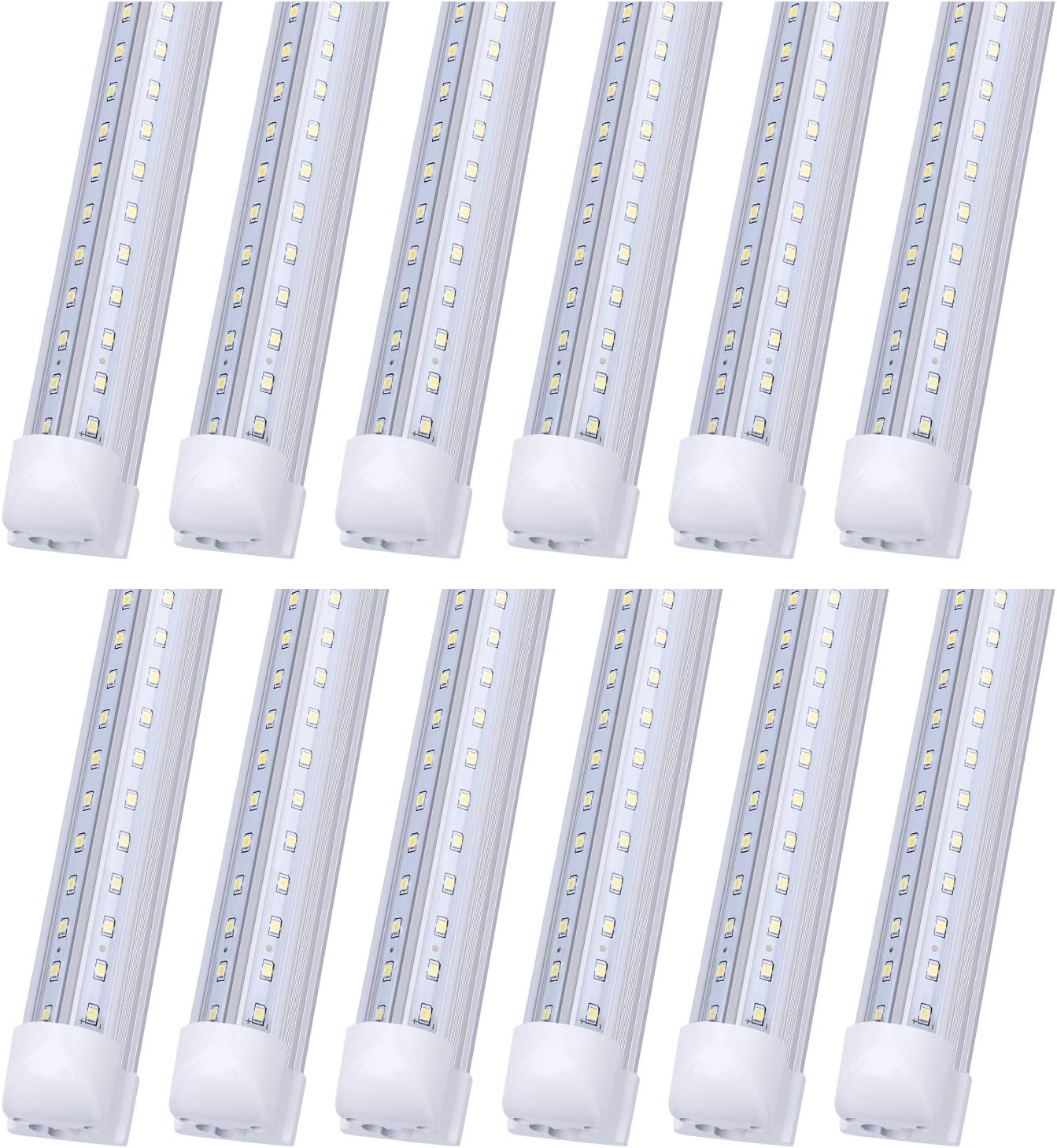 LED Shop Light, 8FT 72W 8640LM 6000K, Cool White, V Shape, Clear Cover, Hight Output, Linkable Shop Lights, T8 LED Tube Lightsfor Garage 8 Foot Plug and Play Pack of 12