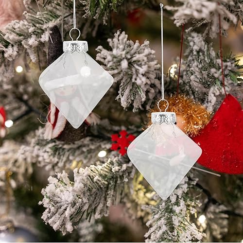 Miniatura 5 de Uonlytech 12 bolas de adorno rellenables de plástico transparente con forma de diamante, bola de Navidad, adorno colgante de árbol para