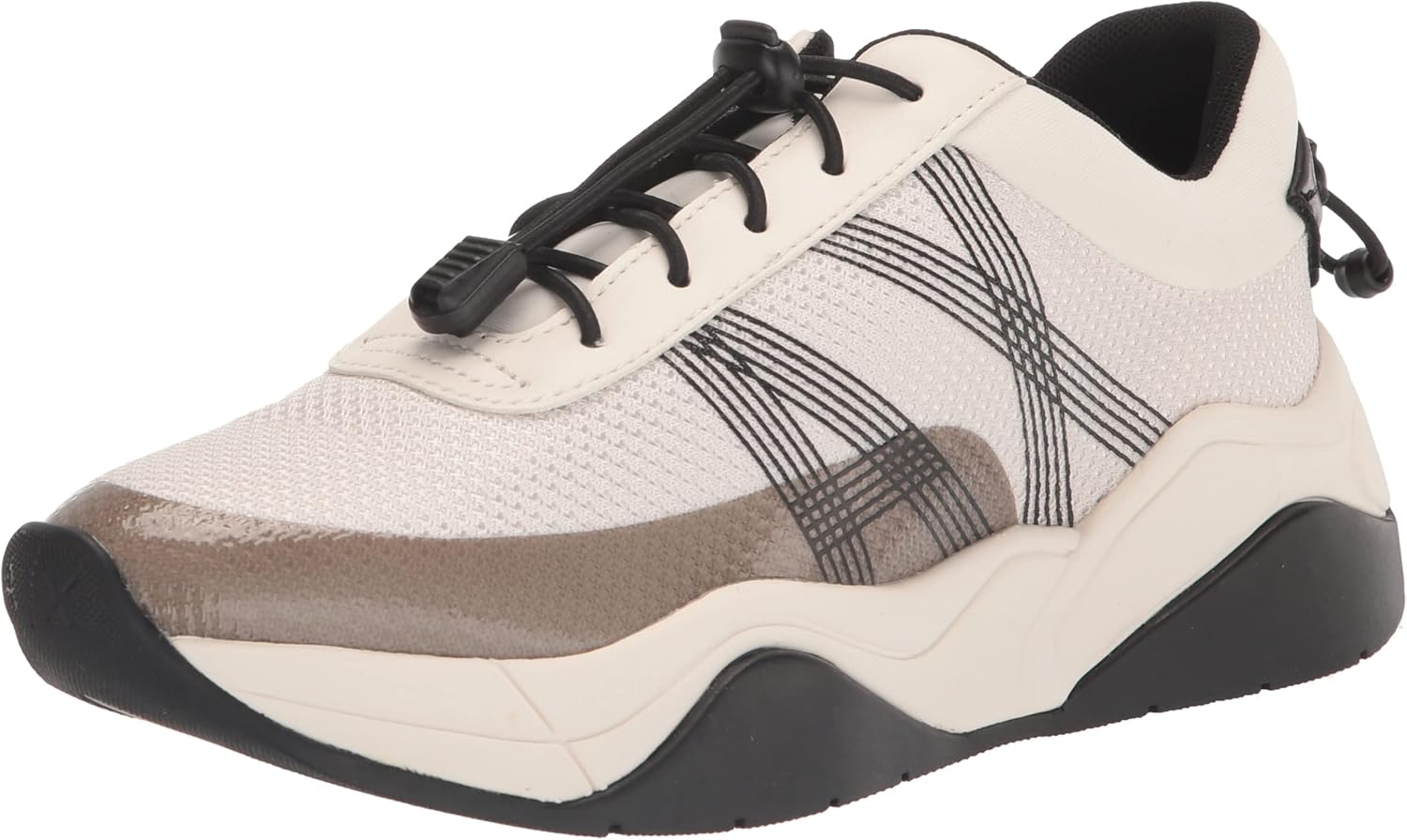 A|X Armani Exchange Women's Adjustable Tieless Contrasting Sole Sneaker, White+Black, 9.5