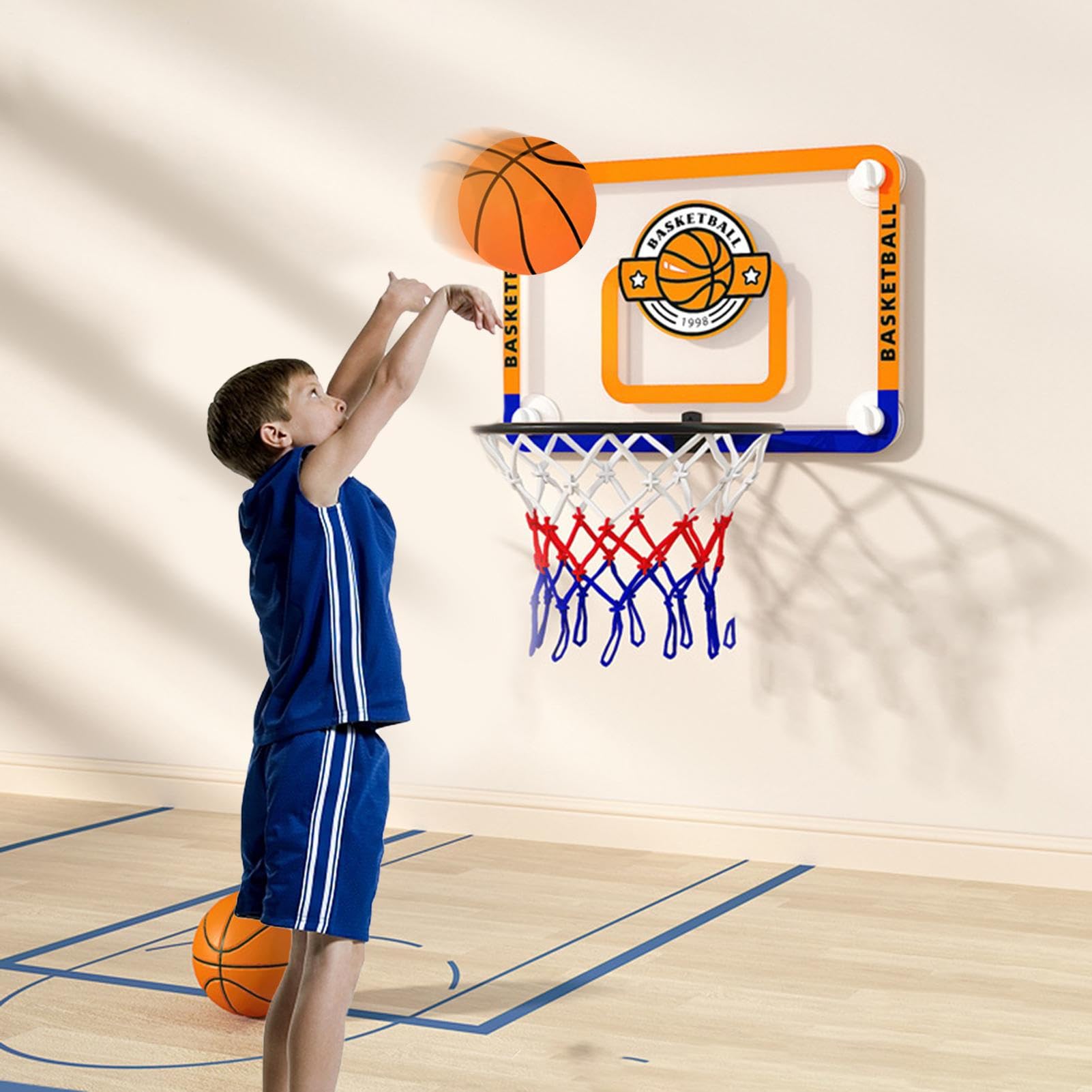 Cestino da basket per bambini, a ventosa, pieghevole, con palla, giocattolo da basket, per interni, per bambini, ragazzi, adulti, ufficio e camera da letto