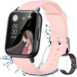 PRACHY 1.69" Touch Screen Smart watch for Women Men, 24 Sports Modes Fitness Activity Trackers with Heart Rate Sleep Monitor, IP67 Waterproof Fitness Watch for Android iOS(Color:White)(Pink)