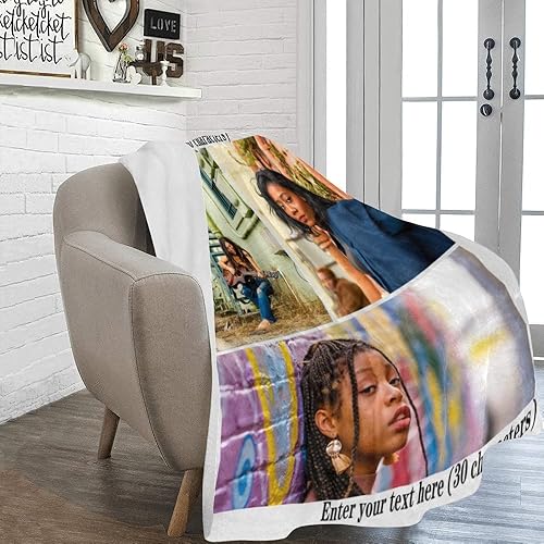 Miniatura 8 de HUGLAZY Manta personalizable con fotos, texto, collages de fotos, regalo para mujeres, decoración del Día de la Madre, recuerdos, cumpleaños, 5,