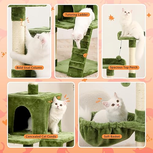 Miniatura 4 de Árbol para gatos de 54 pulgadas con poste rascador para muebles de condominio con cuerda de sisal natural, hamaca y cuna para gatos gatitos, soporte