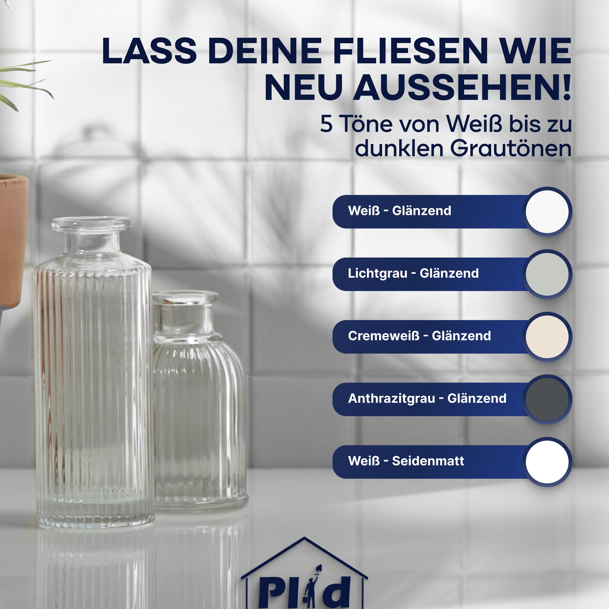 Plid® Farba do płytek łazienkowych i kuchennych [odporna na wilgoć] lakier do płytek w kolorze antracytowo-szarym, 1,5 l, do łazienki – malowanie płytek i lakierowanie wewnątrz – 3 w 1 kolor lakieru