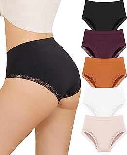 Calzoncillos sin costuras para mujer, cintura alta, ropa interior para mujer, paquete de 5 unidades, cintura alta, ropa interior sin costuras, súper suave, brasileño, sin costuras, encaje