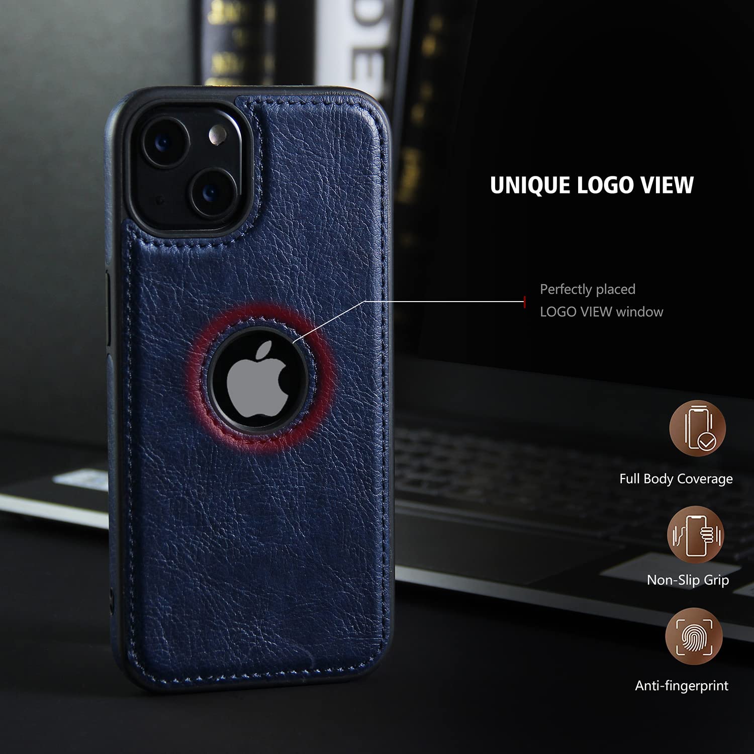 DENSUL Custodia in pelle per iPhone 14/14 Pro/14 Plus/14 Pro Max, cover posteriore sottile e sottile, protezione antigraffio per lenti, antiurto e anti-impronte, marrone, 14 pro da 6,1 pollici