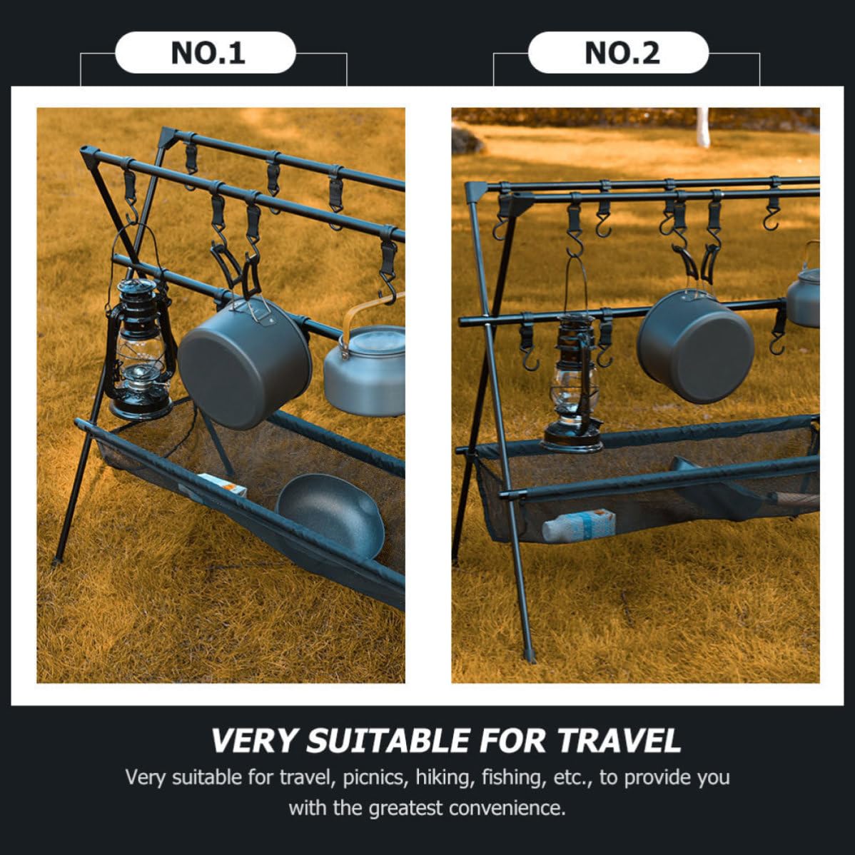Trépied de Camping Pliable en Alliage D’aluminium Noir
