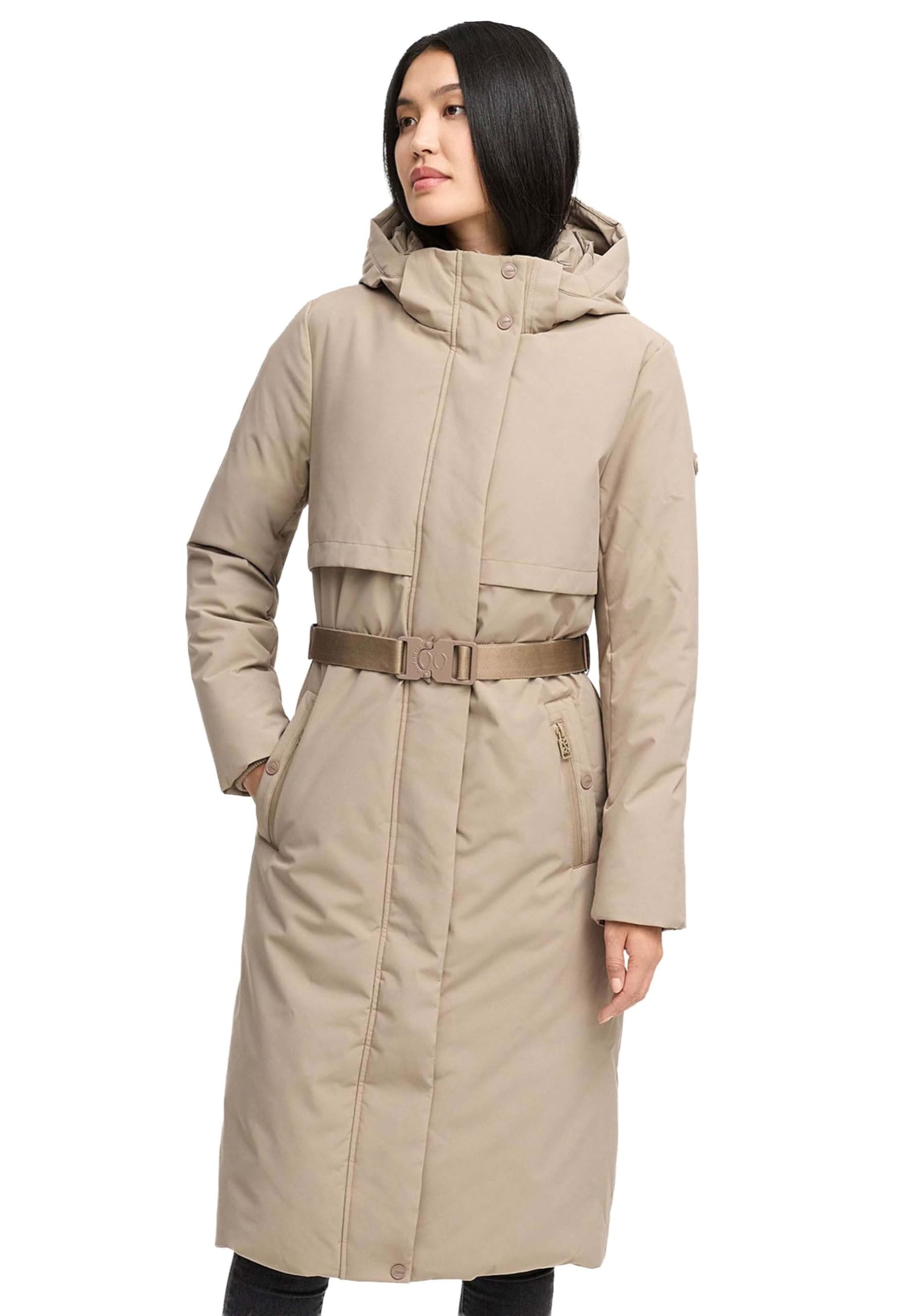 Navahoo Damen Winterjacke (XS-3XL) - wasserabweisend, abnehmbare Kapuze, Taillengürtel - N107