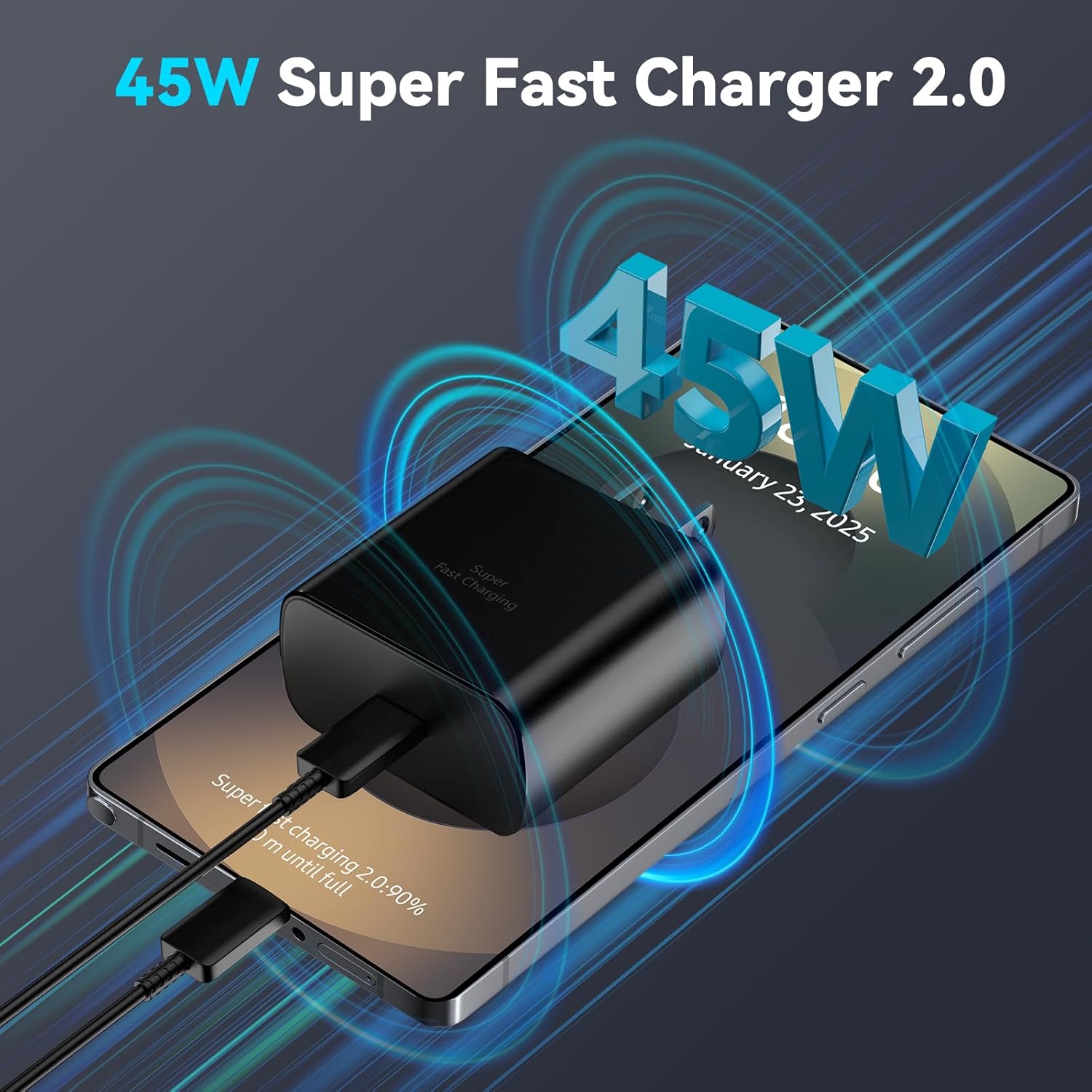 45W Super Fast Charger USB C Android Phone Type C Charger Fast Charging Block with 6.6FT Charge Cord for Samsung Galaxy S25 Ultra/S25+/S24 Ultra/S24+/S23 Ultra/S23+/S22/S21/S20/Note 10, Black - Image 2