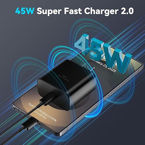 Miniatura 2 de Cargador súper rápido USB C de 45 W para teléfono Android tipo C, bloque de carga rápida con cable de carga de 12 pies para Samsung Galaxy S25