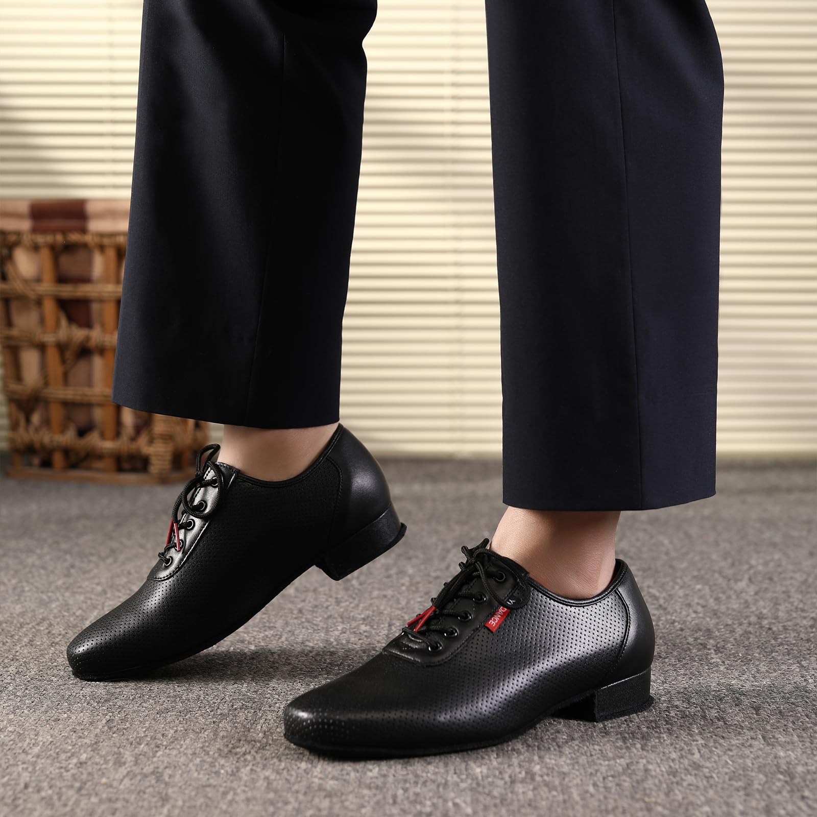 Tanzschuhe Herren Standard und Latein Geschlossen Schwarz Tanzstunden Schuhe Trainingsschuh mit Niedrigem Absatz