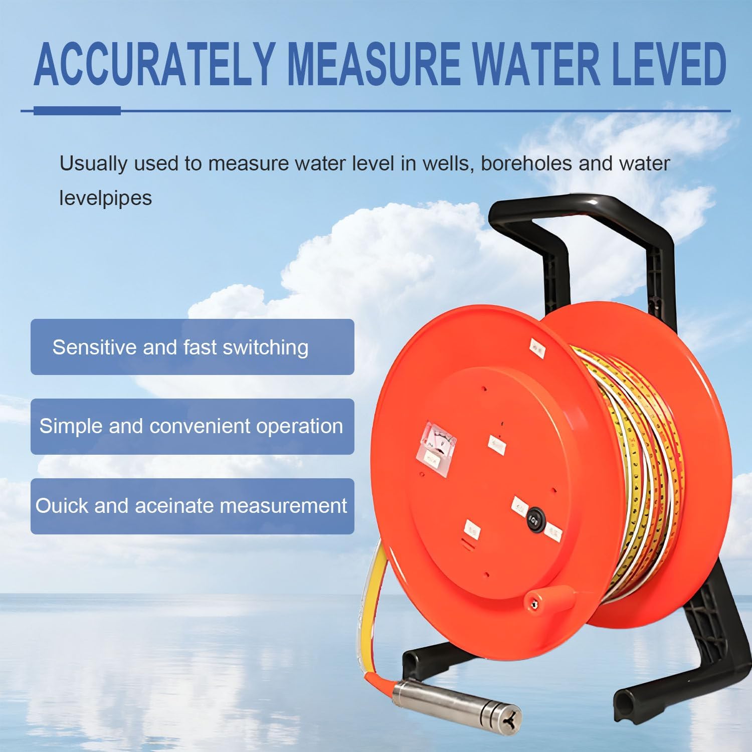 Well Water Depth Meter, Electronic Water Level Indicator with Stainless Steel Probe, Groundwater & Well Water Level Measurement up to 10m (3.28ft) - Accurate & Reliable