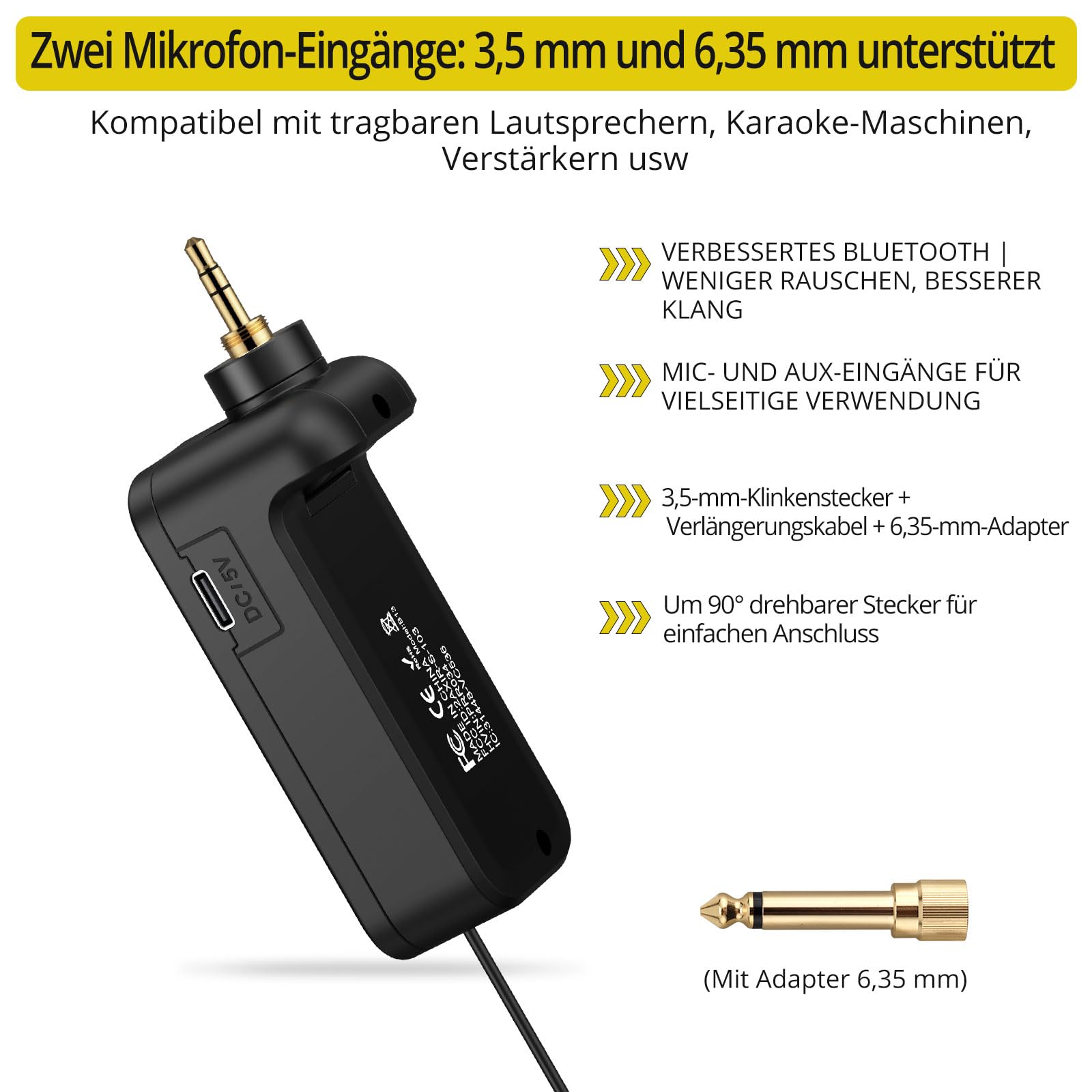 PROZOR Drahtloses Mikrofon Dual UHF Metall Handmikrofon mit Höhen-Bass-Echo-Steuerung, wiederaufladbar Empfänger, Drahtloses Mikrofonsystem für Gesangsparty, DJ, Hochzeit, Lautsprecher, Verstärker