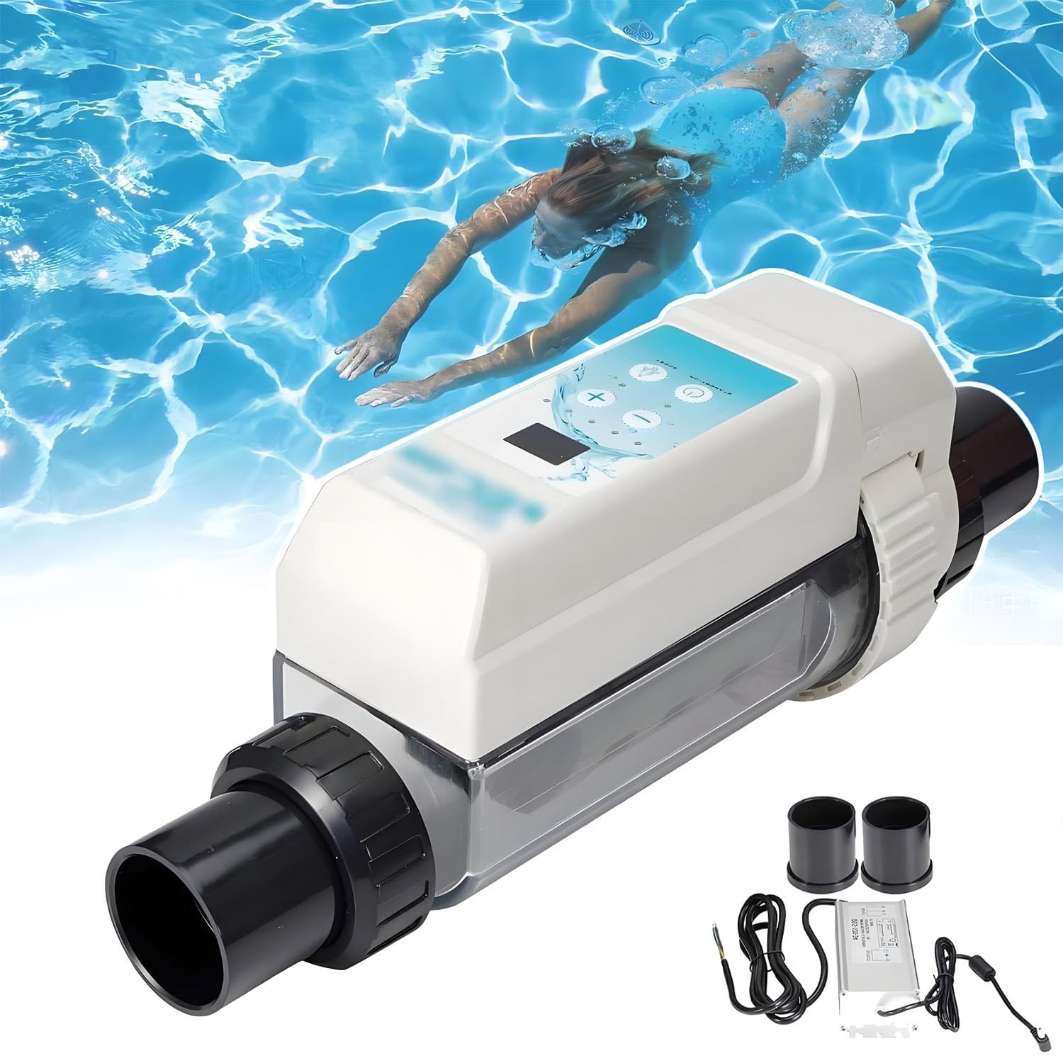 AiODiO Clear Saltwater Pool Chlorine Generator, 8/12/16/20g/h Electrolytic Salt Chlorine Generator System, Salt Water Spa Chlorinator Device, Saltwater Chlorine Generator for Swimming Pool 8g/H