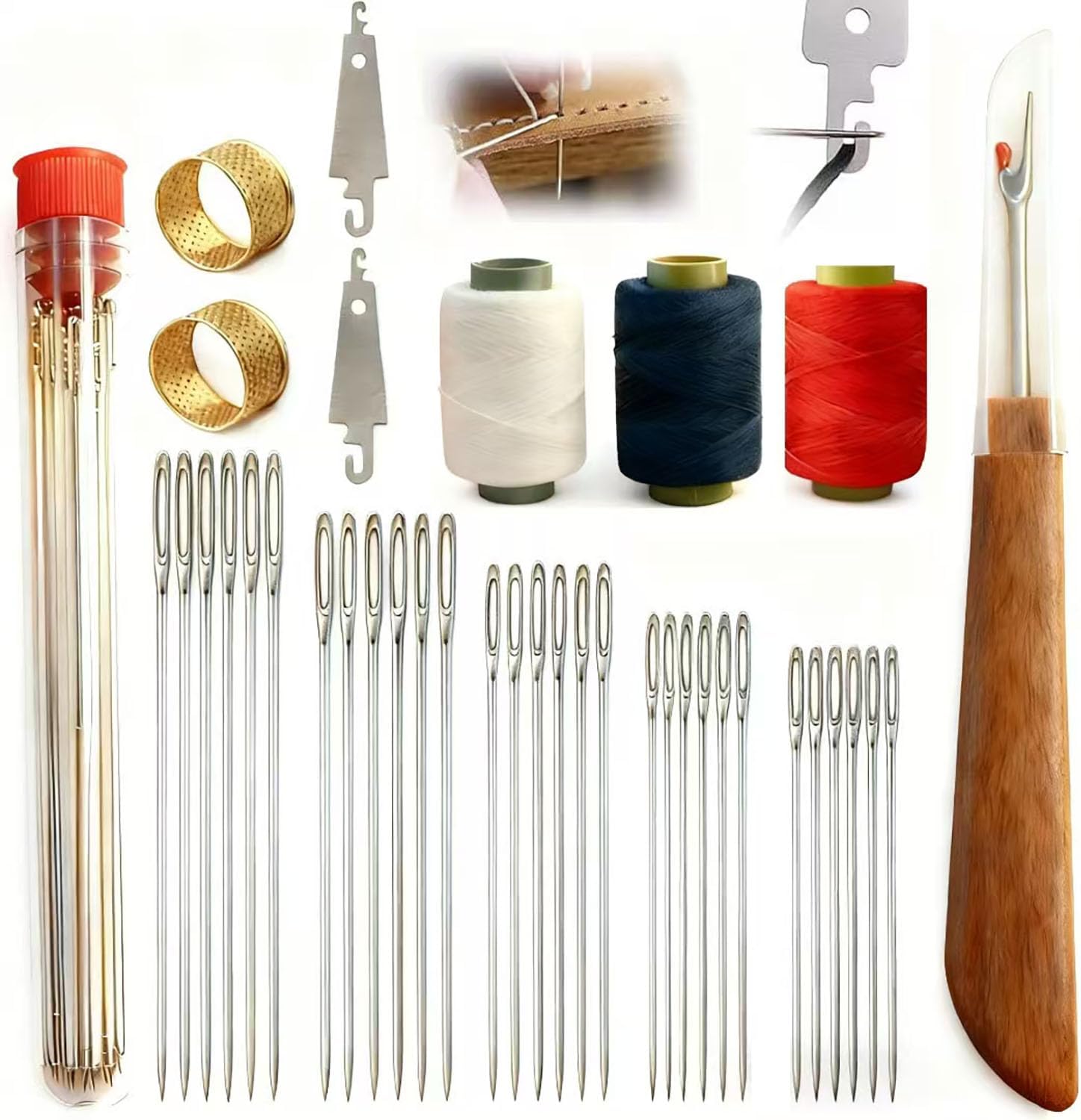 34Pcs Sewing Tools Set,Big Eye Steel Sewing Needles Kit,Stainless Steel Needles for Hand Sewing Supplies with Thread & Needle Threader,Heavy Duty Needle and Thread Sewing Kit for Beginners,Adults